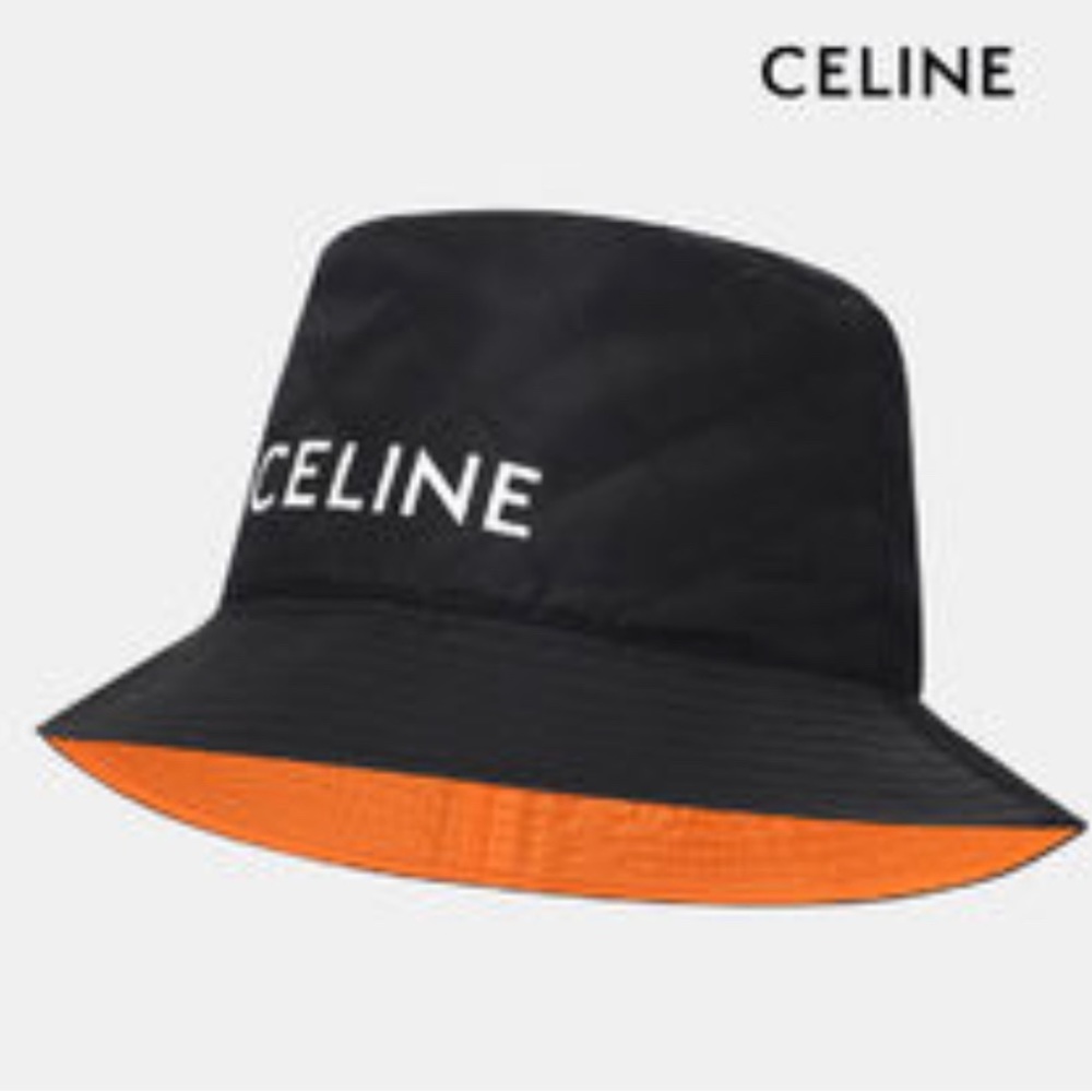 CELINE Unisex Street Style Quilting Bucket Wide-brimmed Hat Black/Orange Size M - Picture 1 of 8